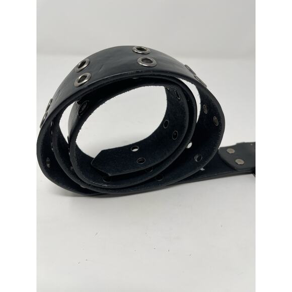 Mudd - Women's Black Leather XL Double Grommet Belt Goth Punk - Picture 6 of 10